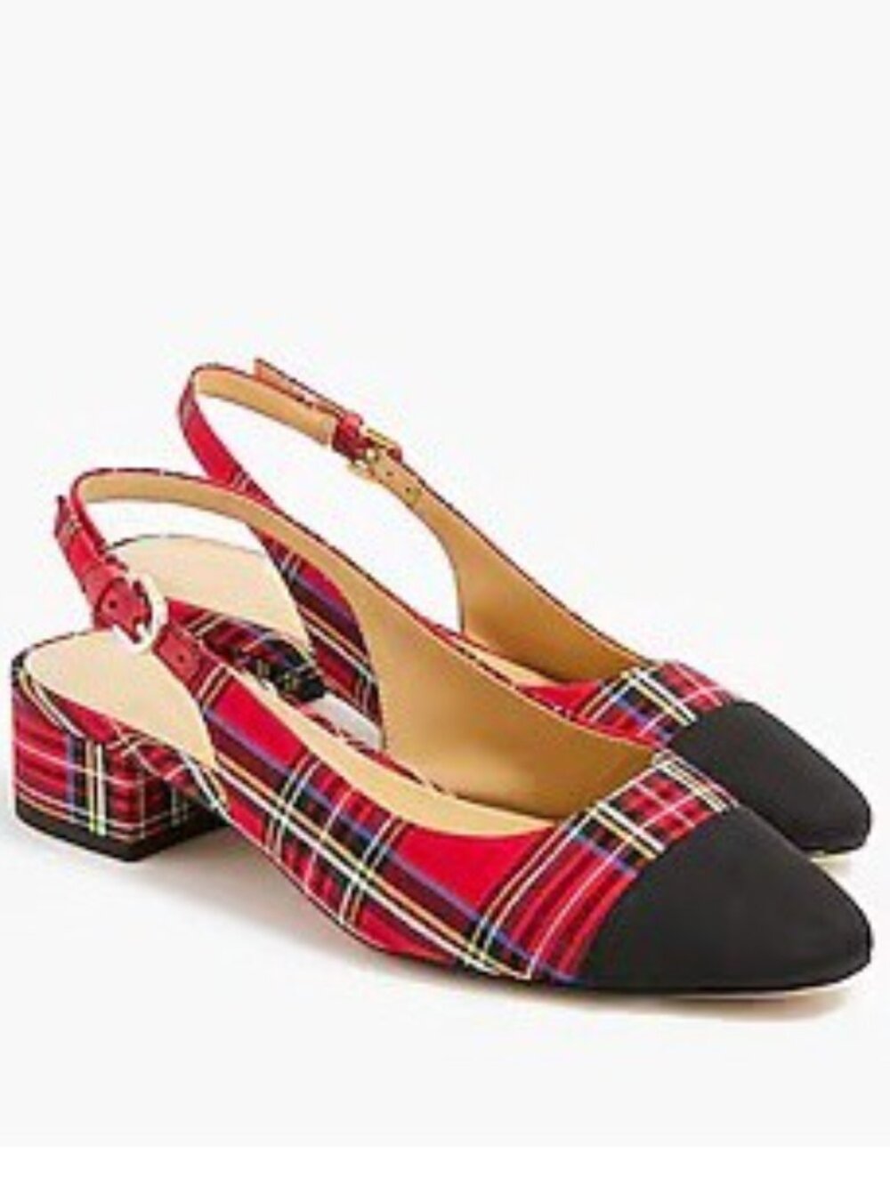 J.Crew Red Tartan Plaid Cap Toe Slingback Block Heel Pumps Size 7.5 - Picture 1 of 9
